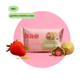 BAE bioloģiski matcha dateļu kumosiņi ar zemeņu krēmu un Šveices šokolādi, zemeņu matcha, 2x20 g