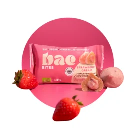 BAE bioloģiski dateļu kumosiņi ar zemeņu krēmu Šveices šokolādē Zemeņu krēms, 2x20g