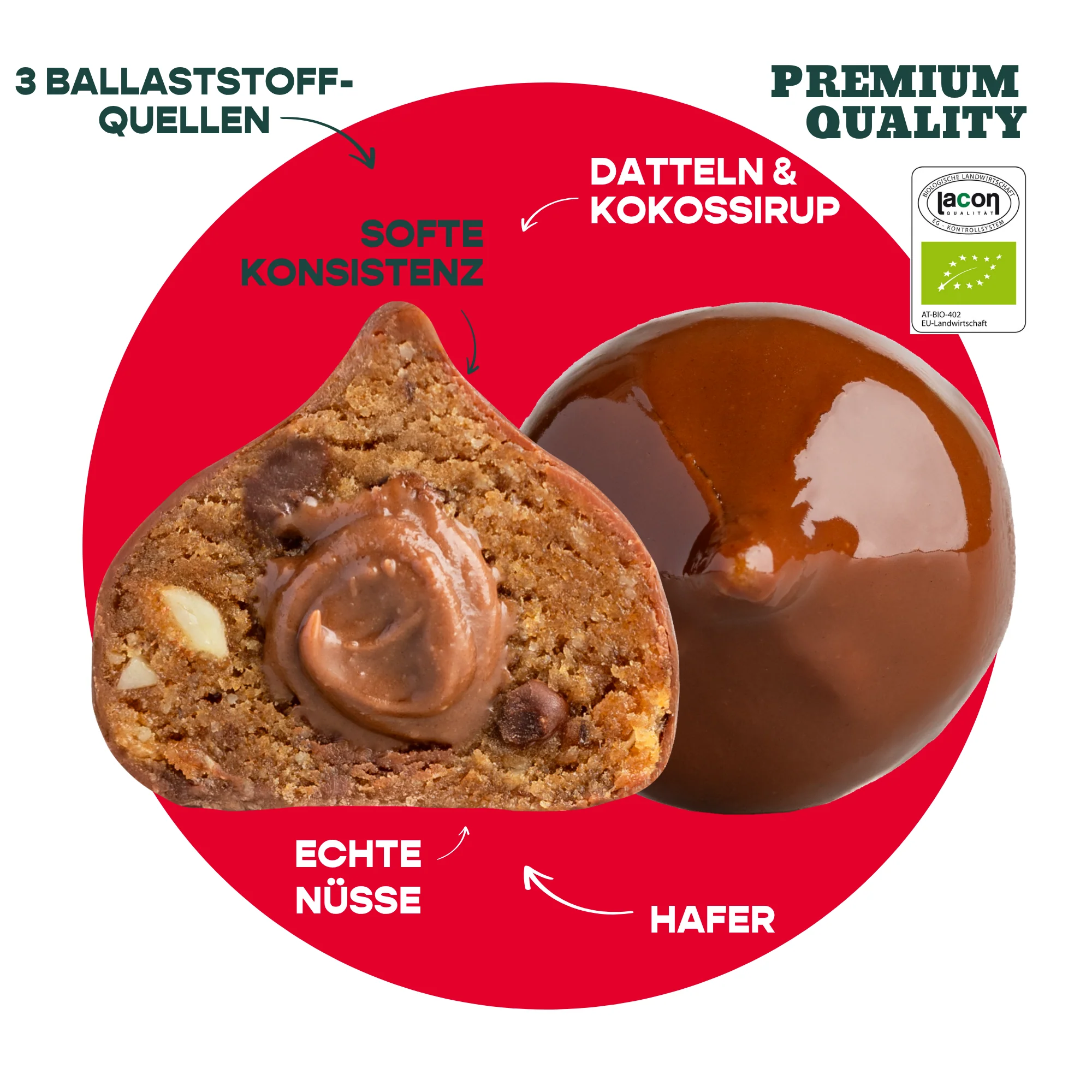 BAE bioloģiski dateļu kumosiņi ar šokolādes krēmu Šveices šokolādē, cepumu mīkla, 2x20g - Image 2