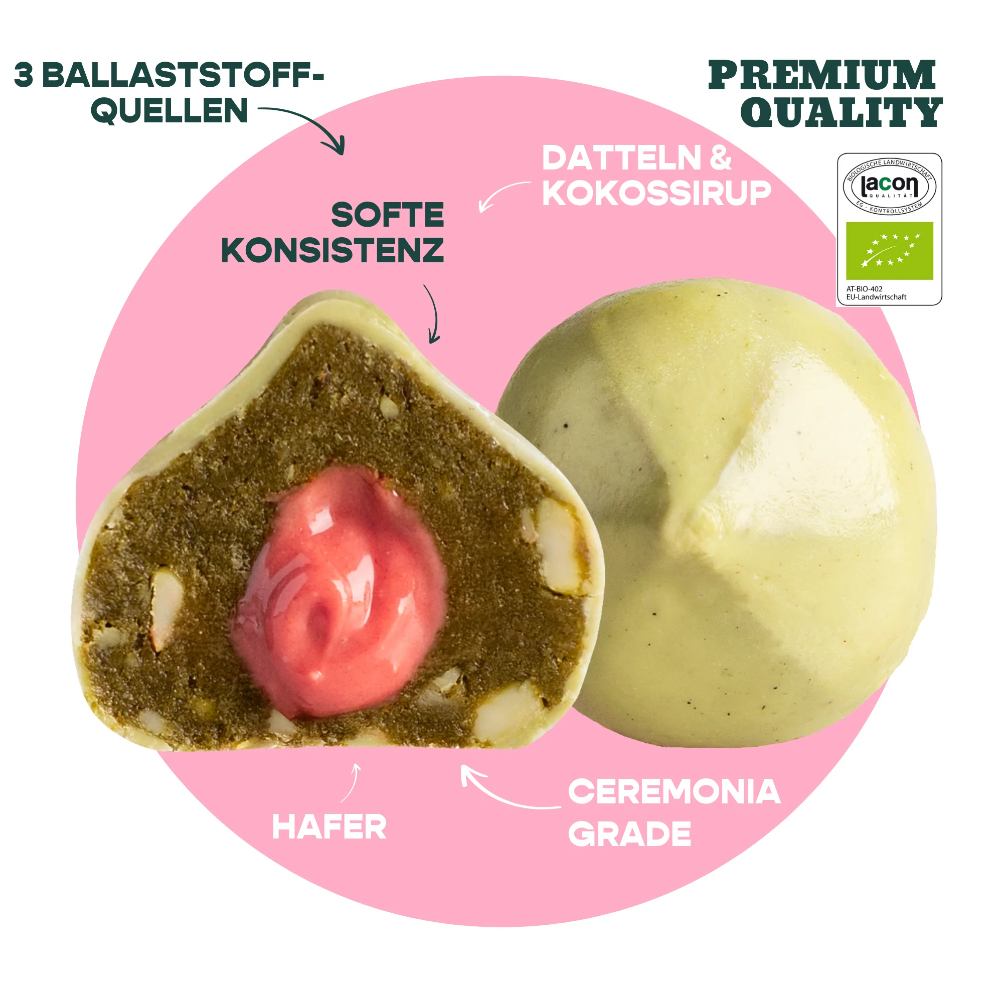 BAE bioloģiski matcha dateļu kumosiņi ar zemeņu krēmu un Šveices šokolādi, zemeņu matcha, 2x20 g - Image 2