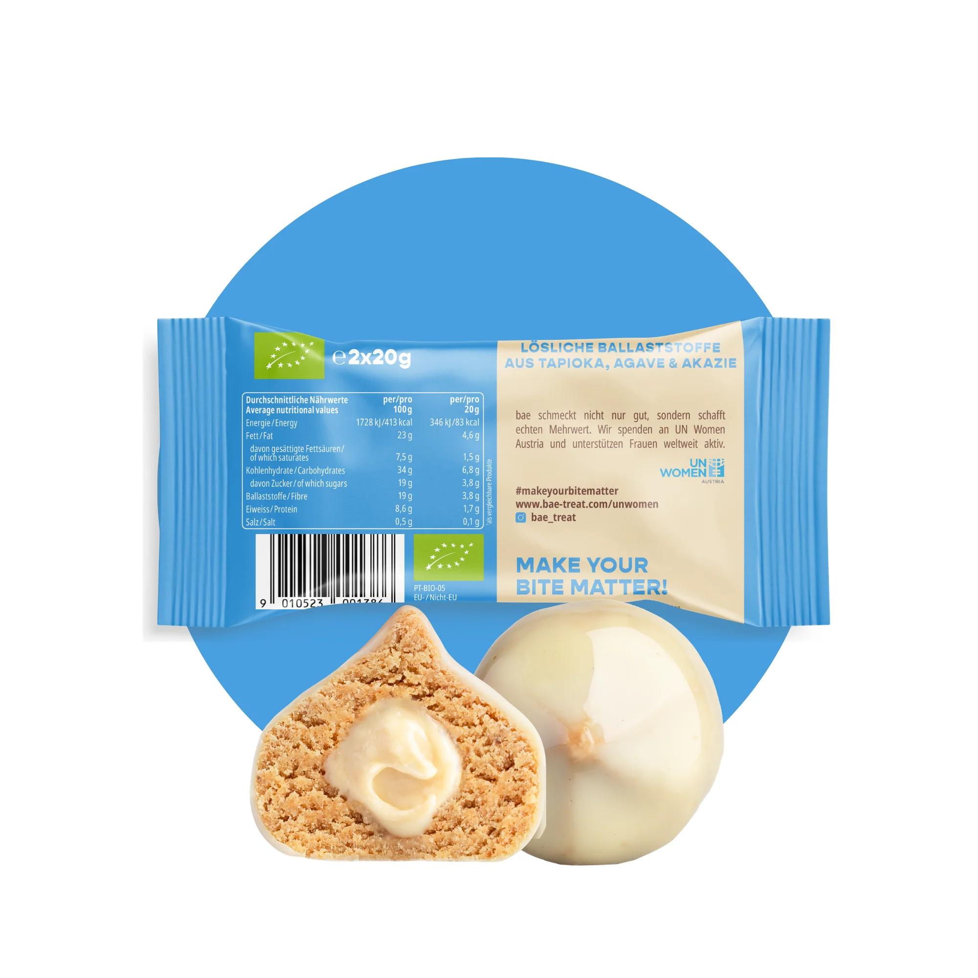 BAE bioloģiski dateļu kumosiņi ar vaniļas krēma pildījumu Šveices šokolādes glazūrā ar Burbonas vaniļu, 2x20g - Image 3