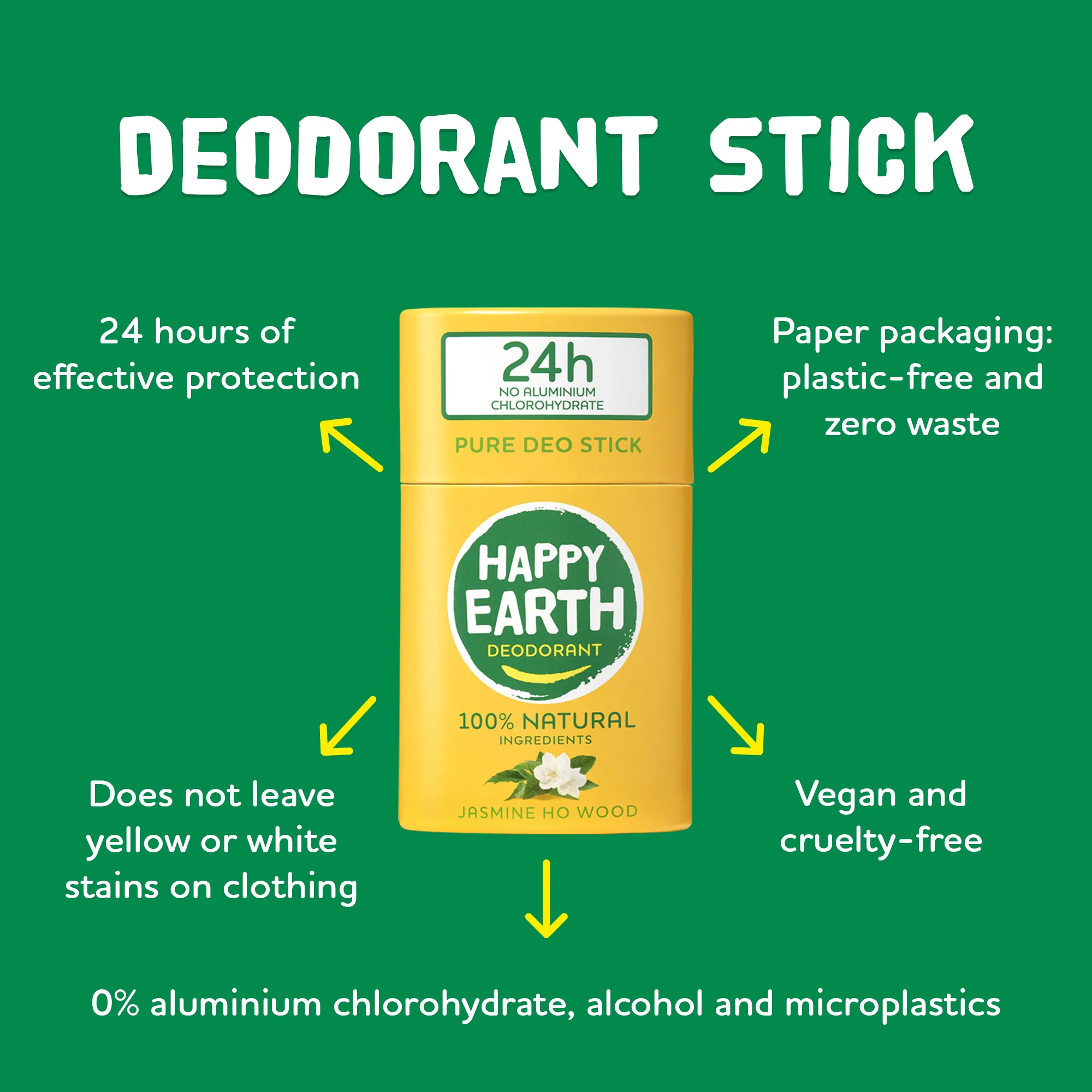 HAPPY EARTH 100% dabīgs cietais dezodorants ar jasmīna un Ho Wood aromātu, 40 g - Image 3