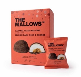 THE MALLOWS zefīri ar karameļu pildījumu, tumšo šokolādi un apelsīnu, 5 gab.