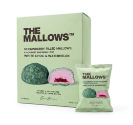 THE MALLOWS zefīri ar zemeņu pildījumu, Beļģijas balto šokolādi un arbūzu, 5 gab.