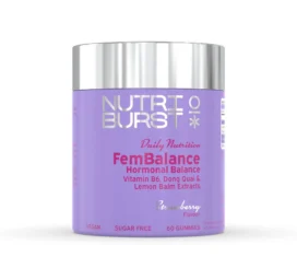 NUTRIBURST Daily Nutrition FemBalance gumijas uztura bagātinātāji hormonālā līdzsvara uzturēšanai ar B6 vitamīnu, melisu un Ķīnas angeliku, 60 gab.