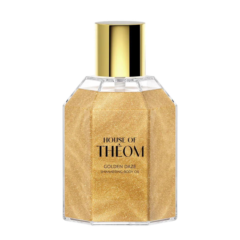 HOUSE OF THEOM Golden Daze ķermeņa eļļa ar mirdzošām daļiņām, mandeļu un vīnogu kauliņu eļļa, 80 ml