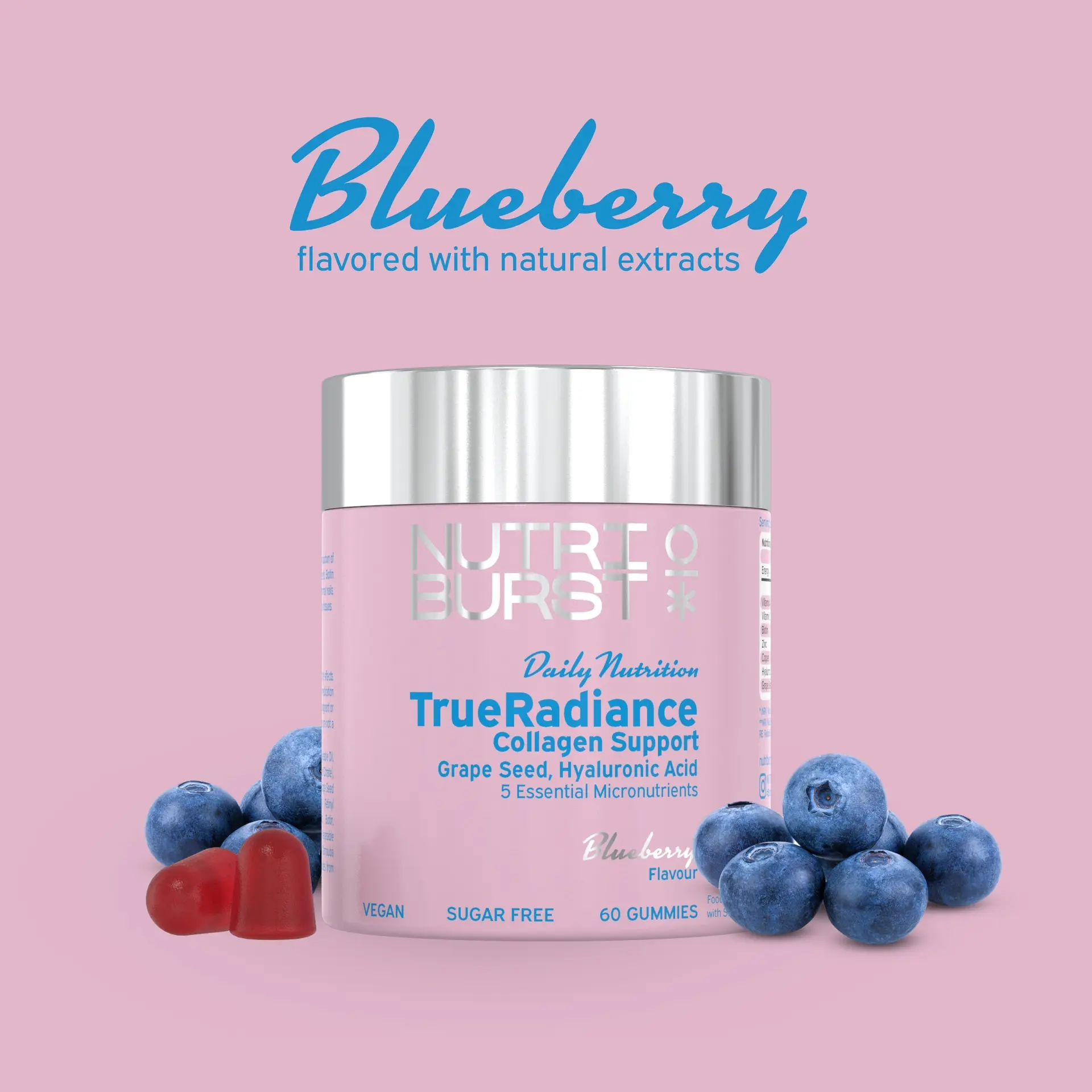 NUTRIBURST Daily Nutrition kolagēna veidošanos veicinošas gumijas ar hialuronskābi un C vitamīnu True Radiance, 60 gab. - Image 4