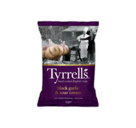 TYRRELL'S kartupeļu čipsi ar skābā krējuma un melnā ķiploka garšu, 135 g