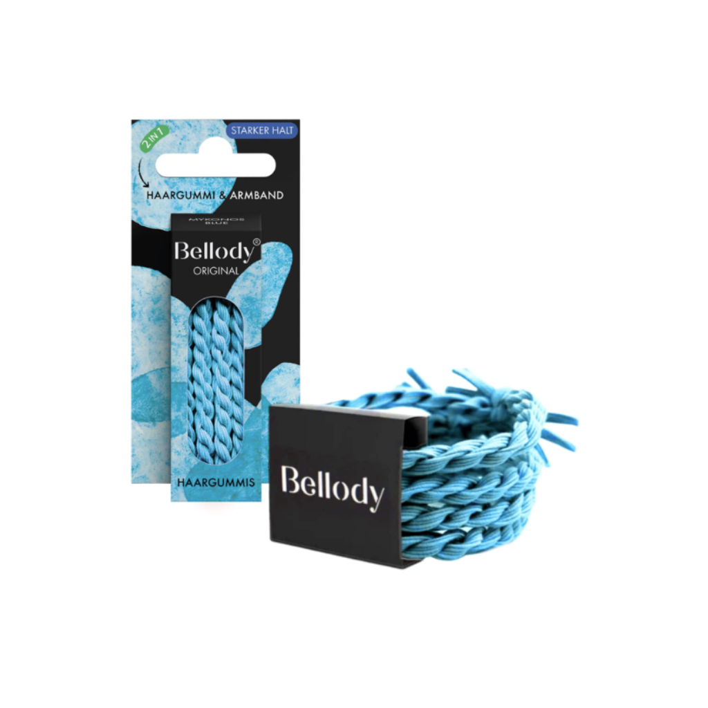 BELLODY pītas matu gumijas Mykonos Blue, 4 gab.
