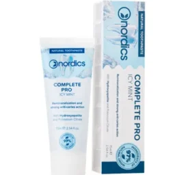 NORDICS COMPLETE PRO remineralizējoša zobu pasta bez fluora ar hidroksiapatītu, granātābolu un salviju, Ledus piparmētra, 75 ml