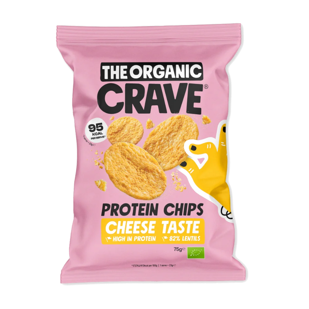 ORGANIC CRAVE Bioloģiskie lēcu čipsi ar augstu olbaltumvielu saturu un siera garšu, 75 g